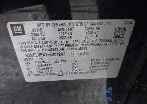 2014 GMC Terrain Sle-1 from USA, damaged, VIN 2GKFLVEK1E6381241